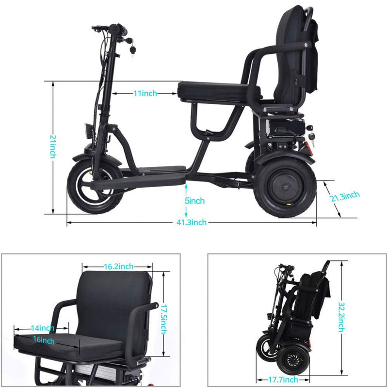 EZG 3-Wheel Electric Heavy-Duty Lightweight Powered Mobility Scooter For Adults, 280LBS (SAK47361)