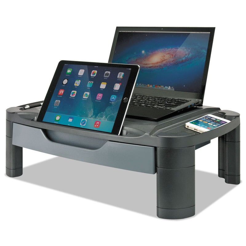 Alera 3-in-1 Cart/Stand, Plastic, 3 Shelves, 1 Drawer, 100 lb Capacity, 21.63" x 13.75" x 24.75", Black/Gray