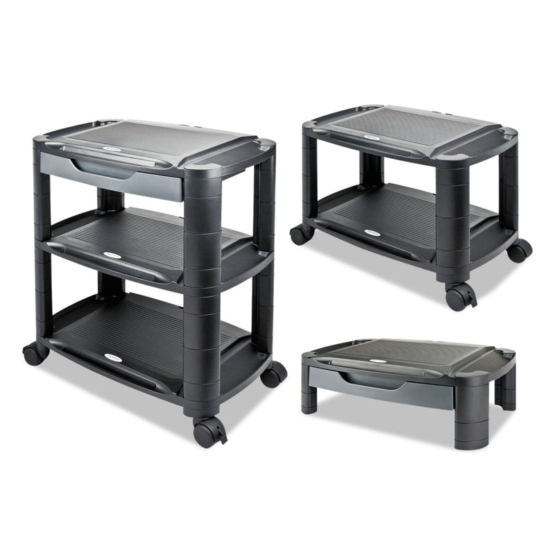 Alera 3-in-1 Cart/Stand, Plastic, 3 Shelves, 1 Drawer, 100 lb Capacity, 21.63" x 13.75" x 24.75", Black/Gray