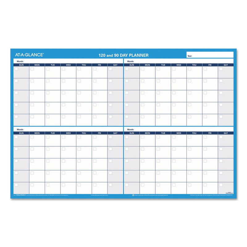 AT-A-GLANCE 90/120-Day Undated Horizontal Erasable Wall Planner, 36 x 24, White/Blue Sheets, Undated
