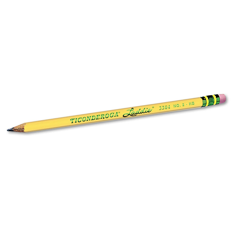 Dixon Ticonderoga Laddie Woodcase Pencil with Microban Protection, HB (#2), Black Lead, Yellow Barrel, Dozen