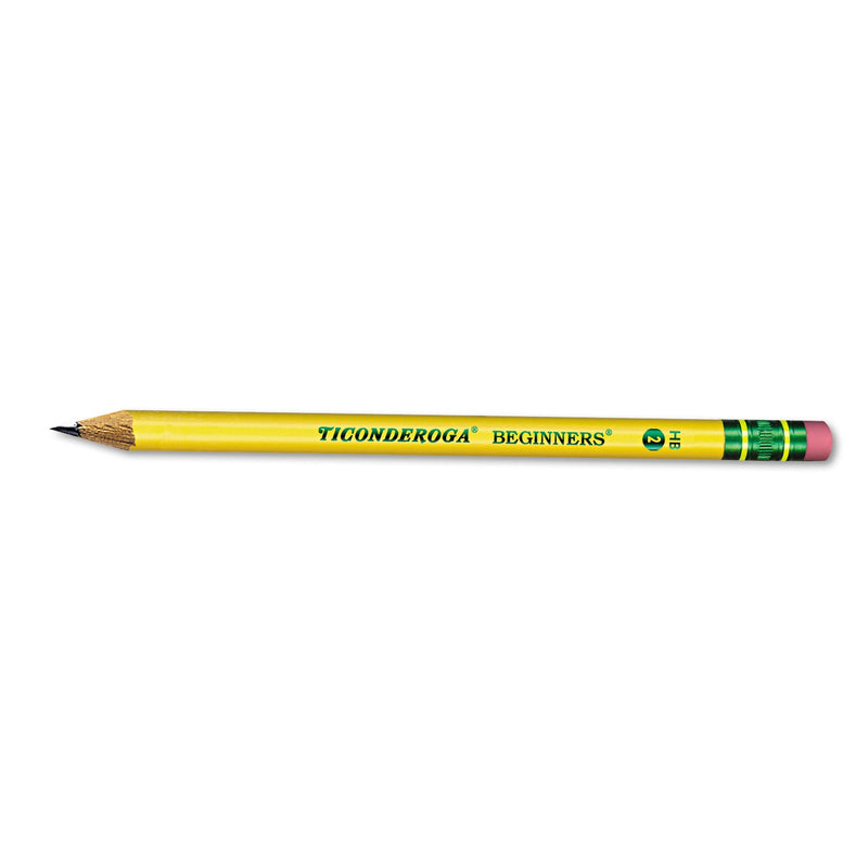 Dixon Ticonderoga Beginners Woodcase Pencil with Eraser and Microban Protection, HB (#2), Black Lead, Yellow Barrel, Dozen