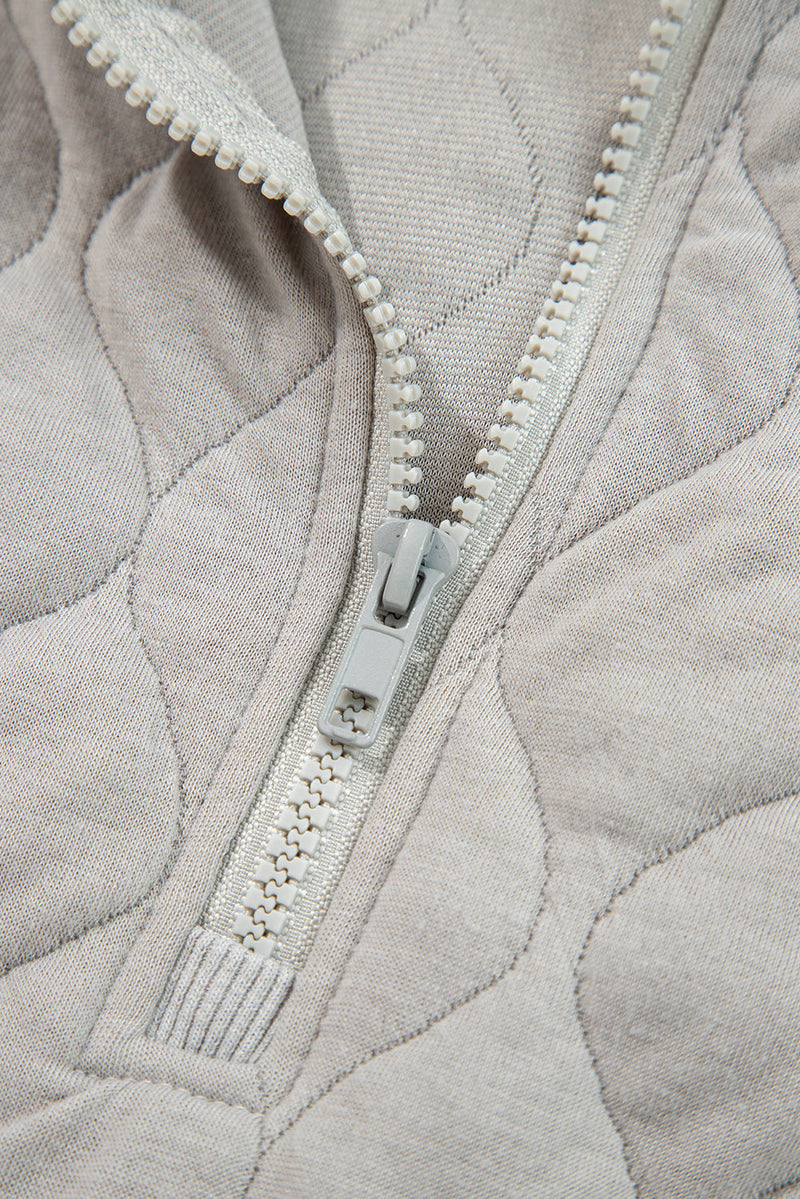 Gray Quilted Quarter Zip Plus Size Hoodie