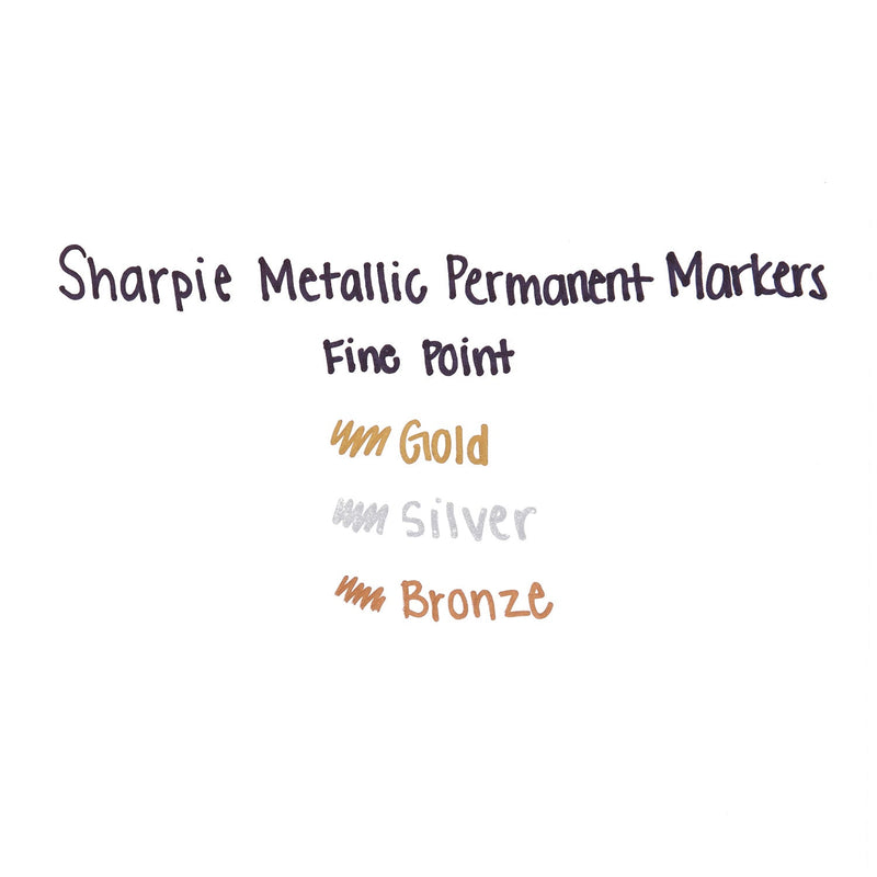 Sharpie Metallic Fine Point Permanent Markers, Fine Bullet Tip, Gold-Silver-Bronze, 6/Pack