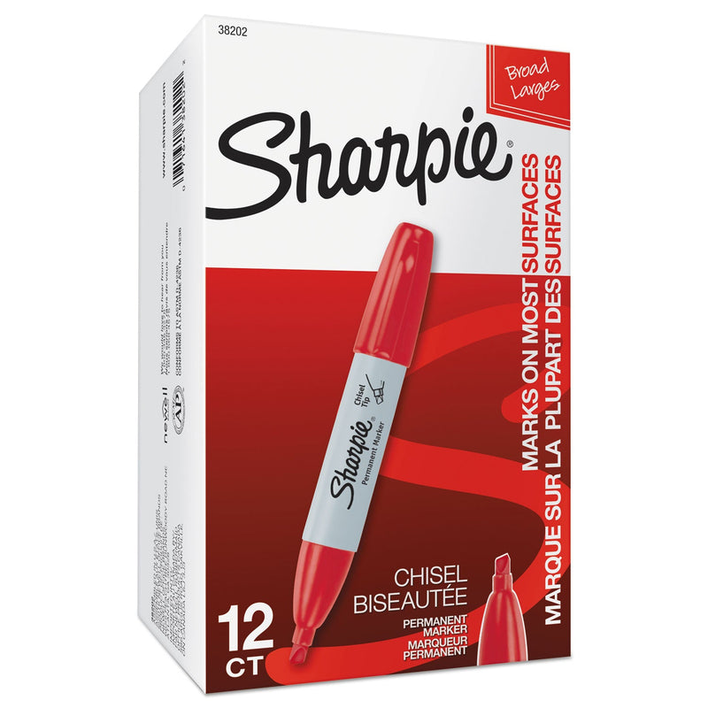 Sharpie Chisel Tip Permanent Marker, Medium Chisel Tip, Red, Dozen