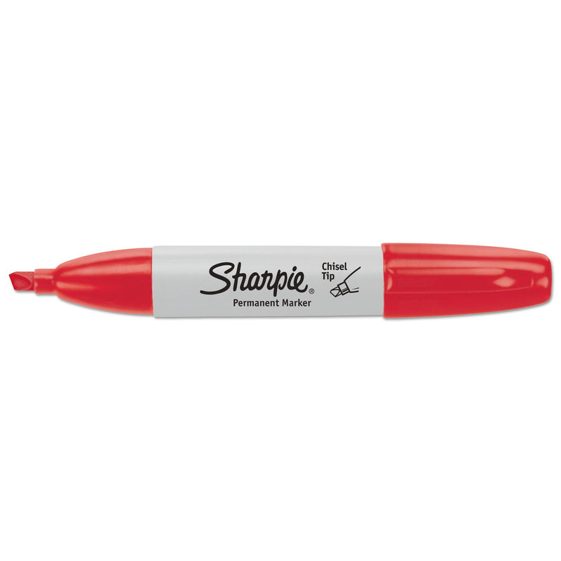 Sharpie Chisel Tip Permanent Marker, Medium Chisel Tip, Red, Dozen