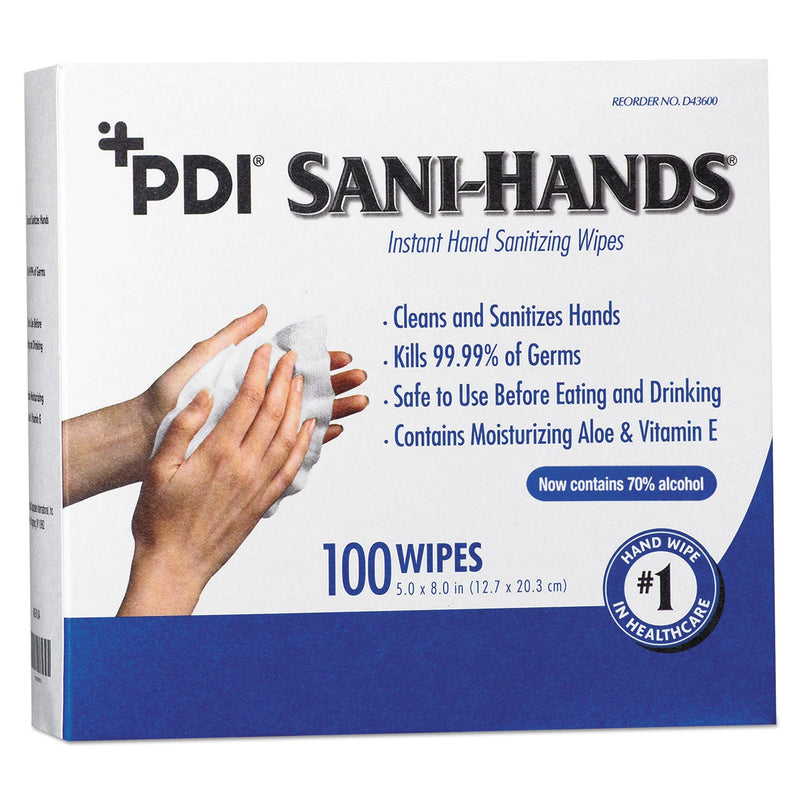 Sani Professional PDI Sani-Hands Instant Hand Sanitizing Wipes, 8 x 5, 1,000/Carton