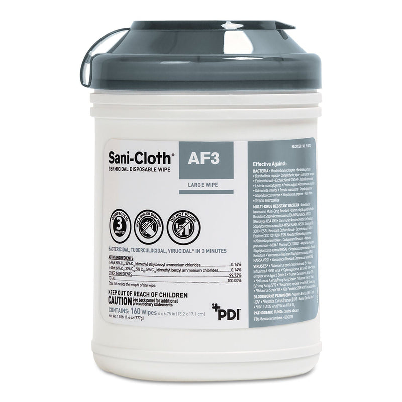 Sani Professional Sani-Cloth AF3 Germicidal Disposable Wipes, 6 x 6.75, 160 Wipes/Canister, 12 Canisters/Carton