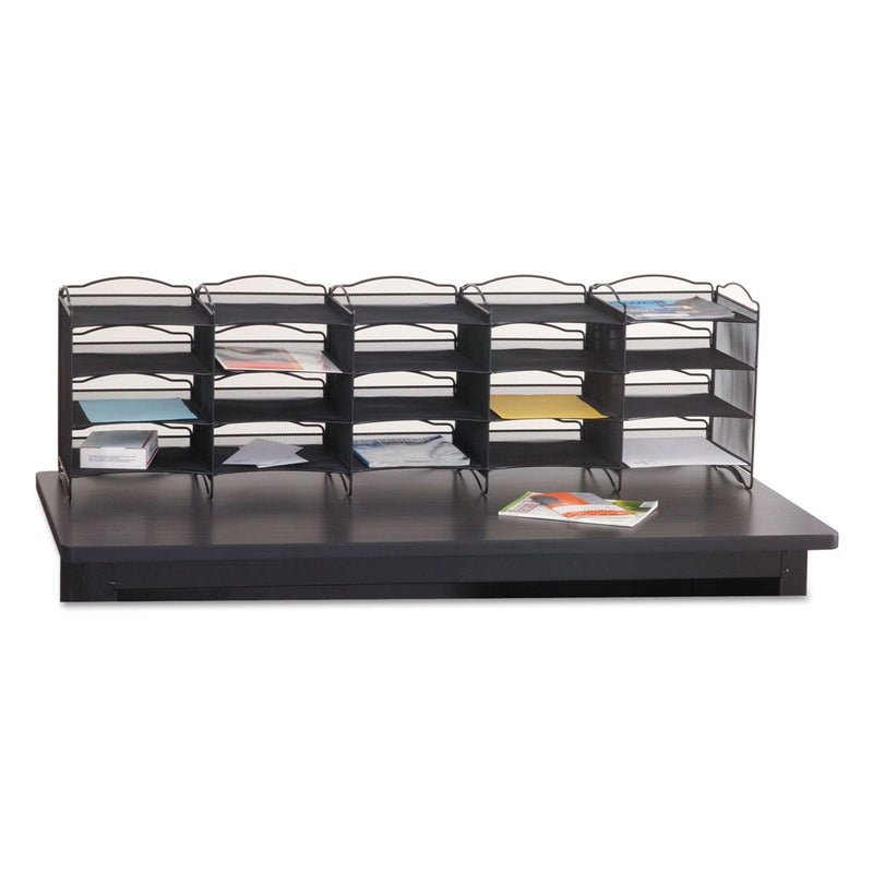 Safco Onyx Mesh Literature Sorter, 20 Compartments, 19 x 15.25 x 59, Black