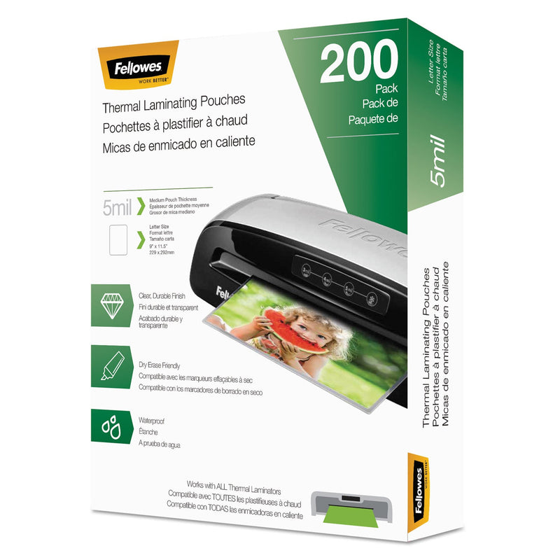Fellowes Laminating Pouches, 5 mil, 9" x 11.5", Gloss Clear, 200/Pack