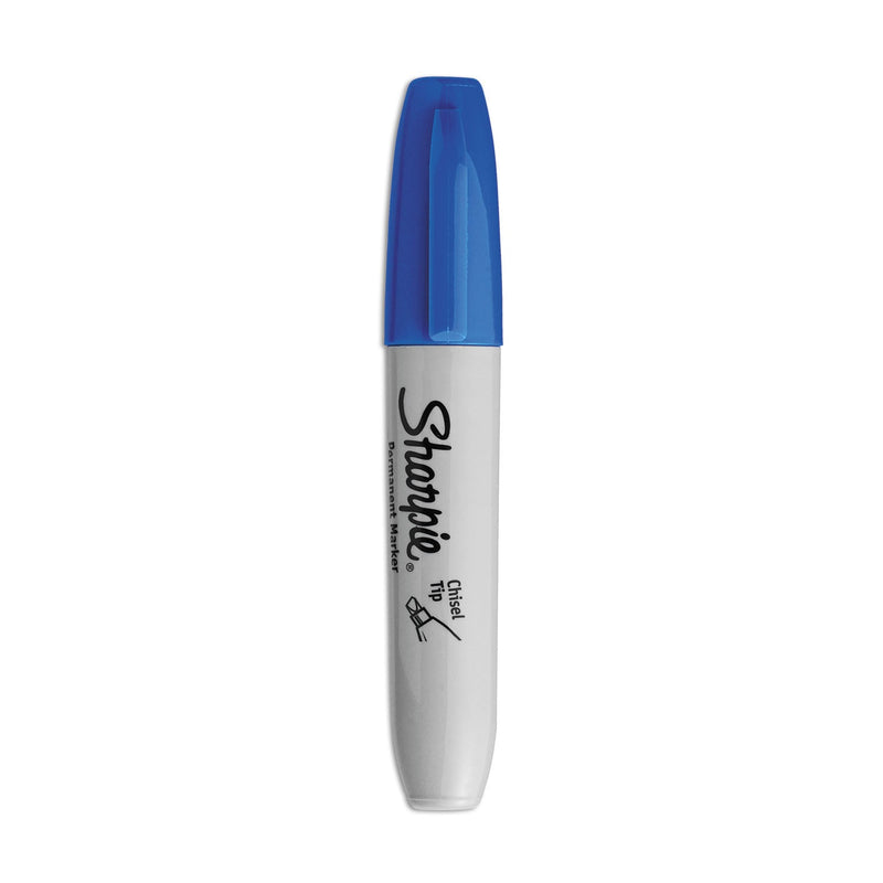 Sharpie Chisel Tip Permanent Marker, Medium Chisel Tip, Blue, Dozen