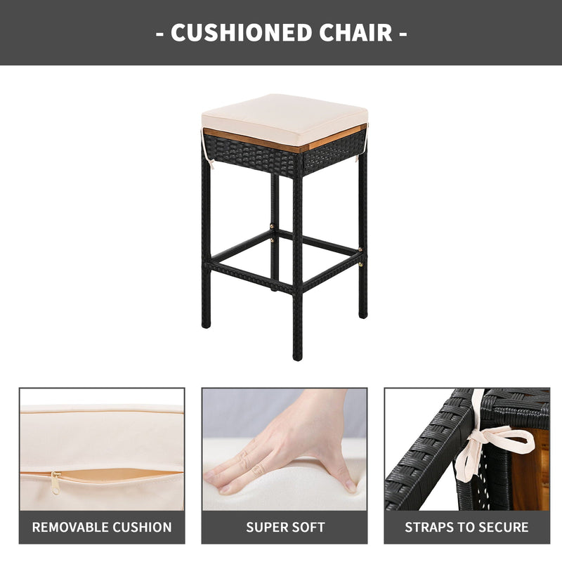 Outdoor Acacia Wood Bar Height Table And Eight Stools With Cushions
