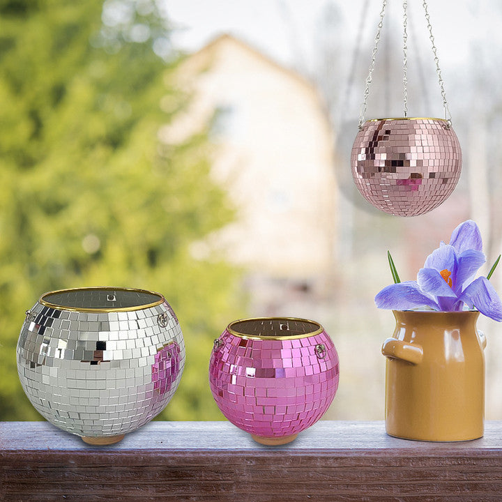 Cross-border Disco Ball Planter Hanging Mirror Spherical Plastic Flowerpot