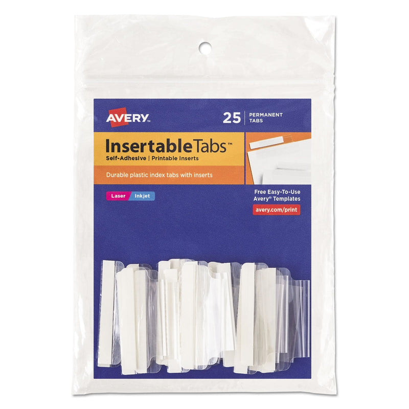 Avery Insertable Index Tabs with Printable Inserts, 1/5-Cut, Clear, 1.5" Wide, 25/Pack