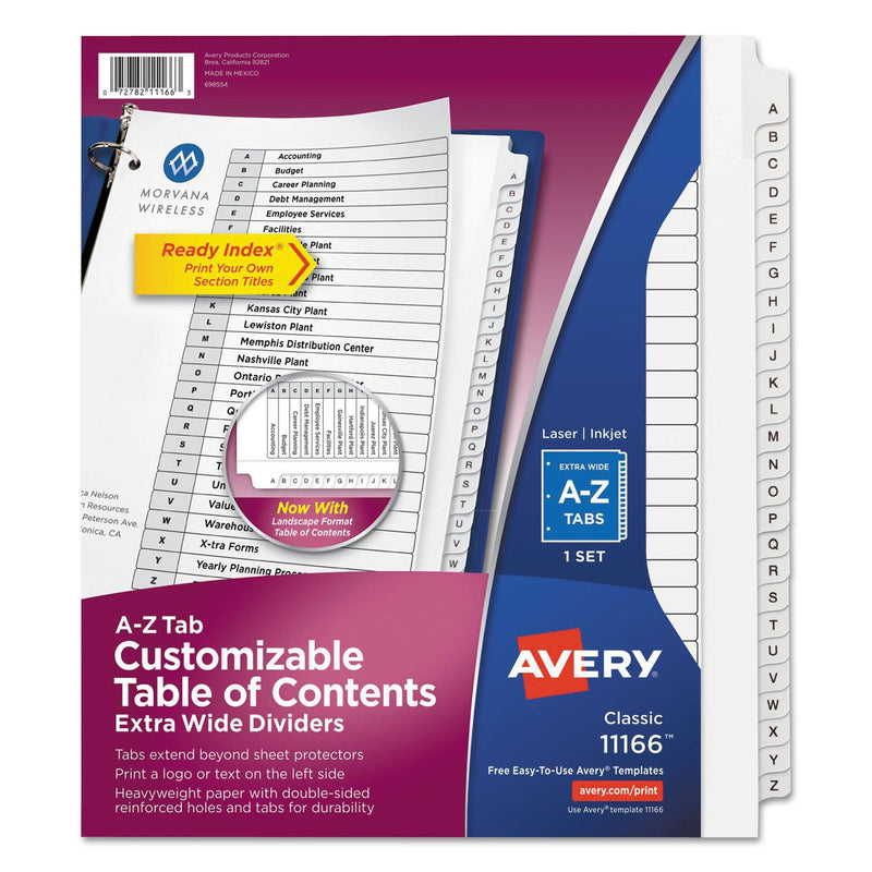 Avery Customizable TOC Ready Index Black and White Dividers, 26-Tab, A to Z, 11 x 9.25, 1 Set