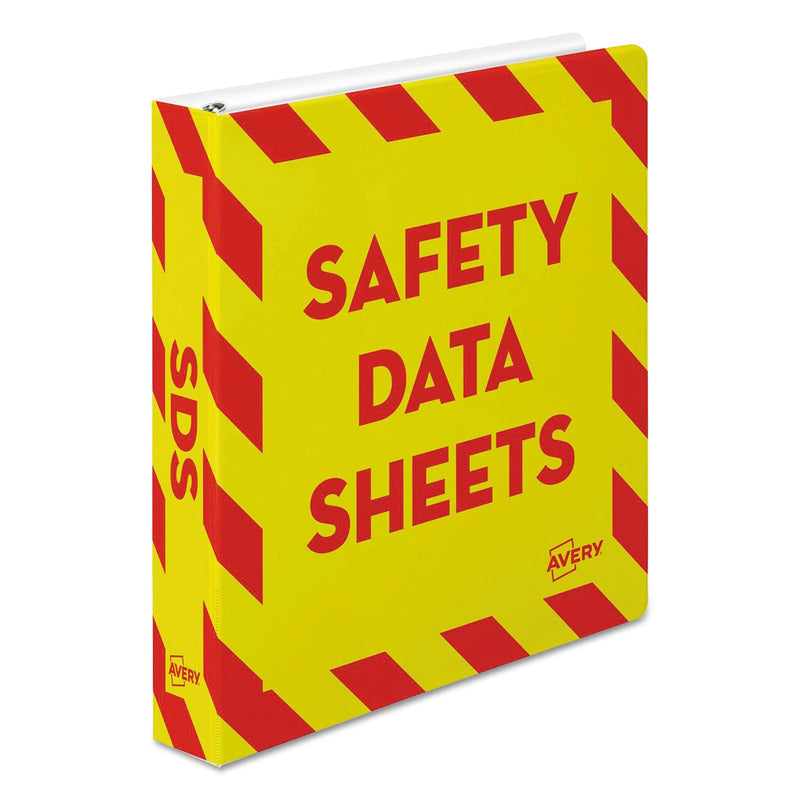 Avery Heavy-Duty Preprinted Safety Data Sheet Binder, 3 Rings, 1.5" Capacity, 11 x 8.5, Yellow/Red