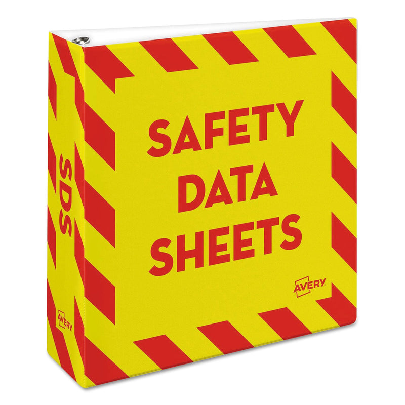 Avery Heavy-Duty Preprinted Safety Data Sheet Binder, 3 Rings, 3" Capacity, 11 x 8.5, Yellow/Red