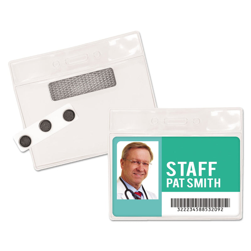 Advantus Magnetic-Style Name Badge Kits, Horizontal, Clear 4.5" x 3.25" Holder, 4.13" x 3" Insert, 20/Pack