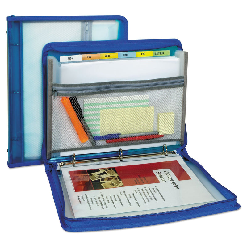 C-Line Zippered Binder with Expanding File, 2" Expansion, 7 Sections, Zipper Closure, 1/6-Cut Tabs, Letter Size, Bright Blue