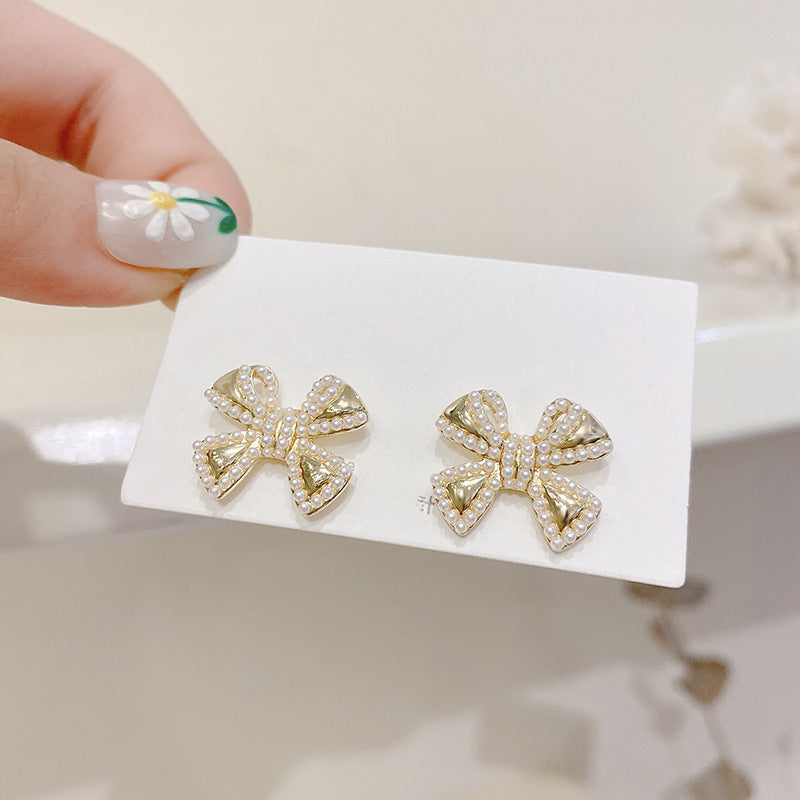 Pearl Bowknot Stud Earrings