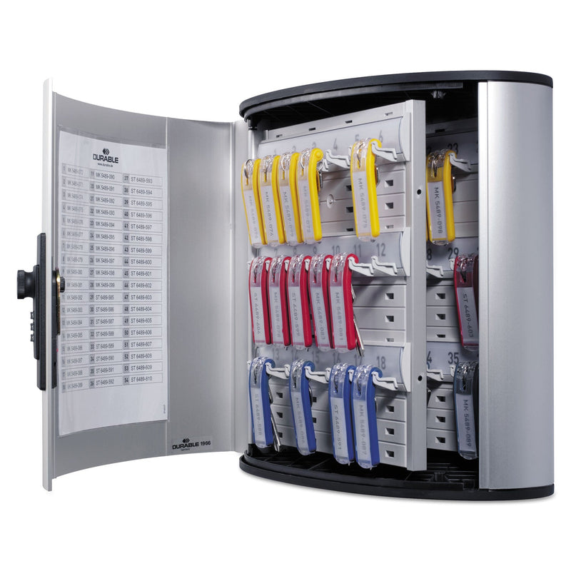 Durable Locking Key Cabinet, 36-Key, Brushed Aluminum, Silver, 11.75 x 4.63 x 11