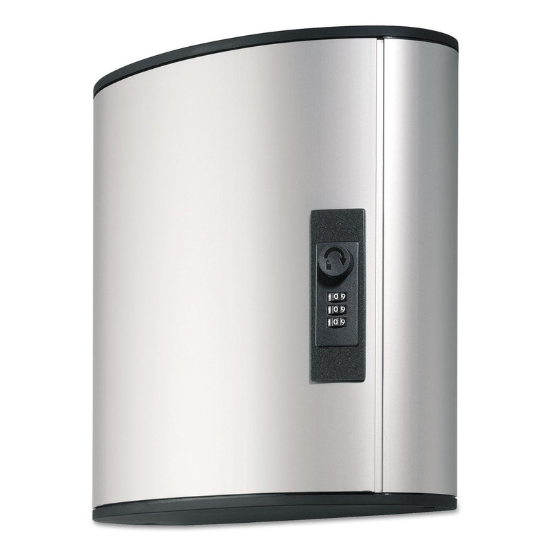 Durable Locking Key Cabinet, 36-Key, Brushed Aluminum, Silver, 11.75 x 4.63 x 11
