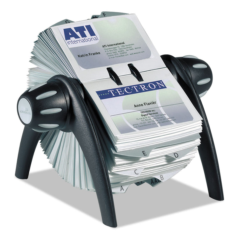 Durable VISIFIX Flip Rotary Business Card File, Holds 400 2.88 x 4.13 Cards, 8.75 x 7.13 x 8.06, Plastic, Black/Silver