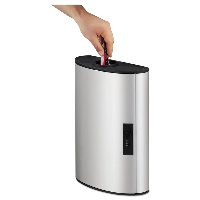 Durable Key Box Plus, 54-Key, Brushed Aluminum, Silver, 11.75 x 4.63 x 15.75