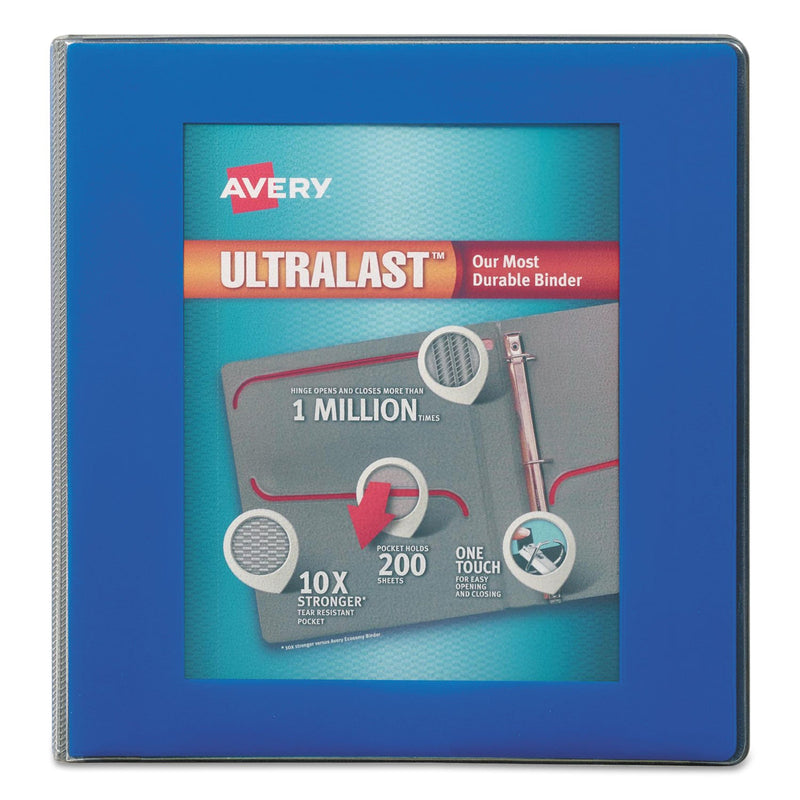 Avery UltraLast Heavy-Duty View Binder with One Touch Slant Rings, 3 Rings, 1" Capacity, 11 x 8.5, Blue