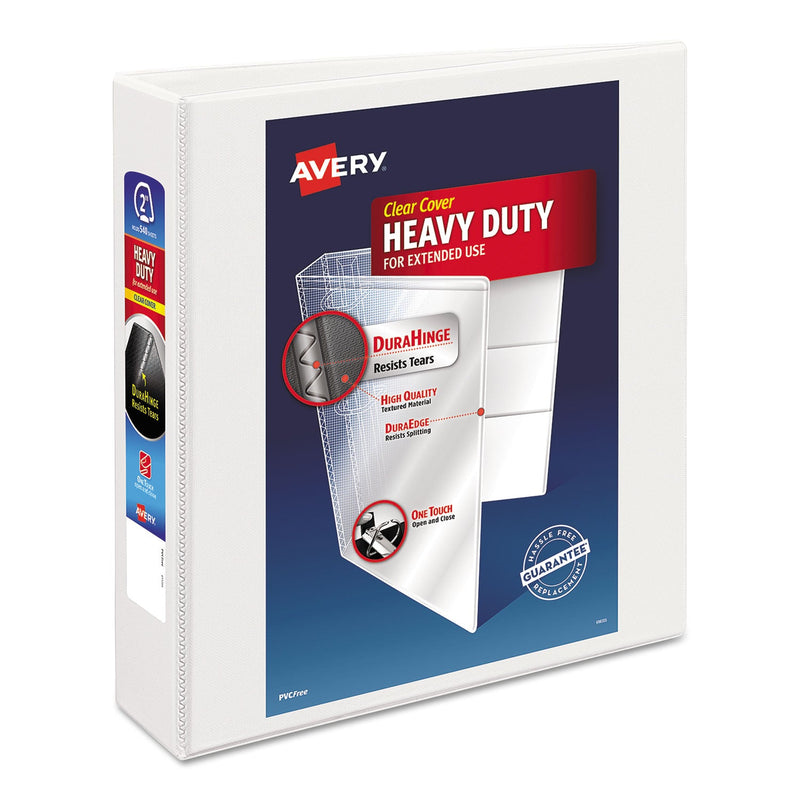 Avery Heavy-Duty Non Stick View Binder with DuraHinge and Slant Rings, 3 Rings, 2" Capacity, 11 x 8.5, White, (5504)