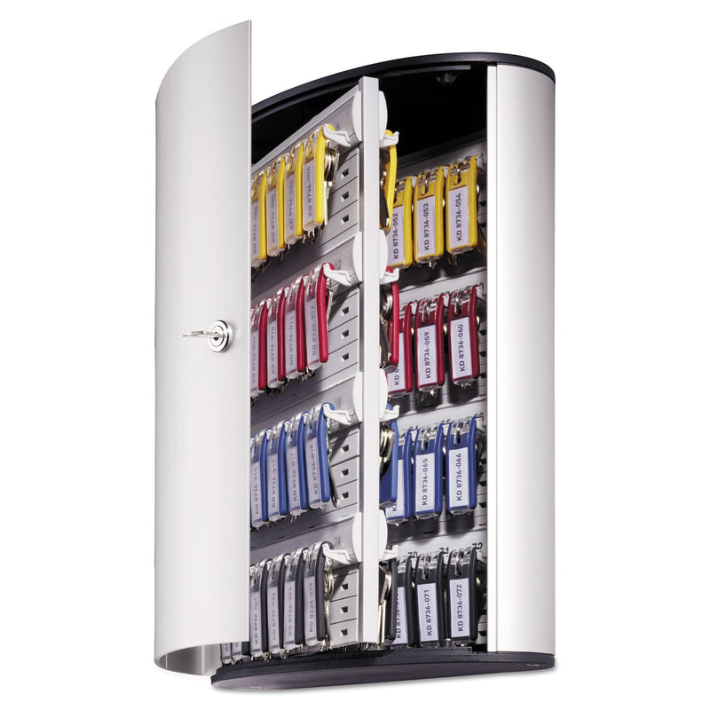 Durable Locking Key Cabinet, 72-Key, Brushed Aluminum, Silver, 11.75 x 4.63 x 15.75