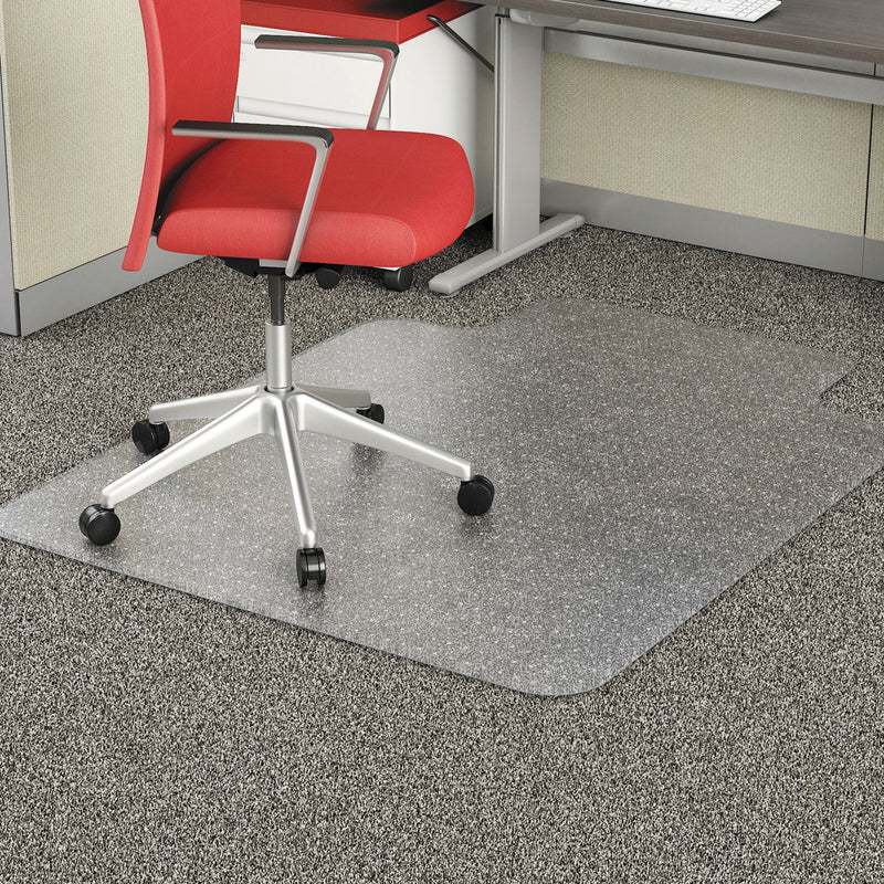 Alera Occasional Use Studded Chair Mat for Flat Pile Carpet, 45 x 53, Wide Lipped, Clear