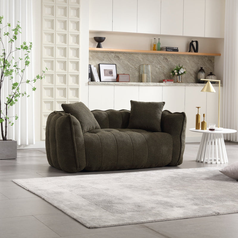 Cozy Beanbag Chair with High Resilience Foam Core for Two - Olive Green Chenille, 66x35x25 inches