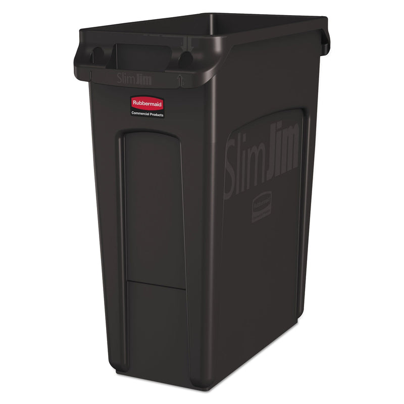 Rubbermaid Slim Jim with Venting Channels, Rectangular, 16 gal, Plastic, Black