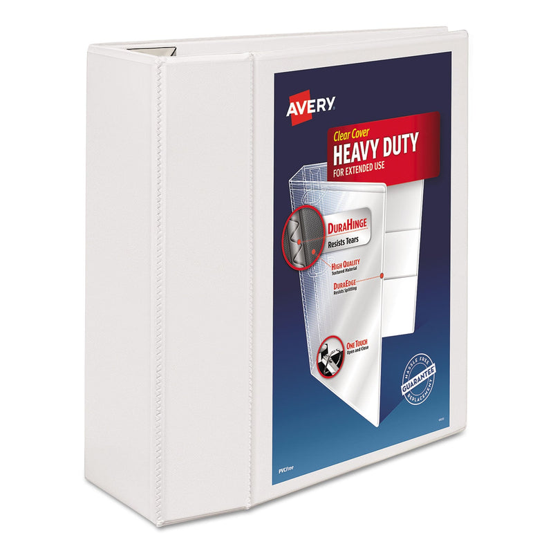 Avery Heavy-Duty View Binder with DuraHinge and Locking One Touch EZD Rings, 3 Rings, 5" Capacity, 11 x 8.5, White