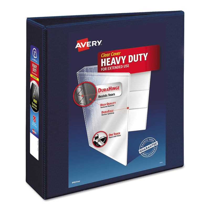 Avery Heavy-Duty View Binder with DuraHinge and Locking One Touch EZD Rings, 3 Rings, 3" Capacity, 11 x 8.5, Navy Blue