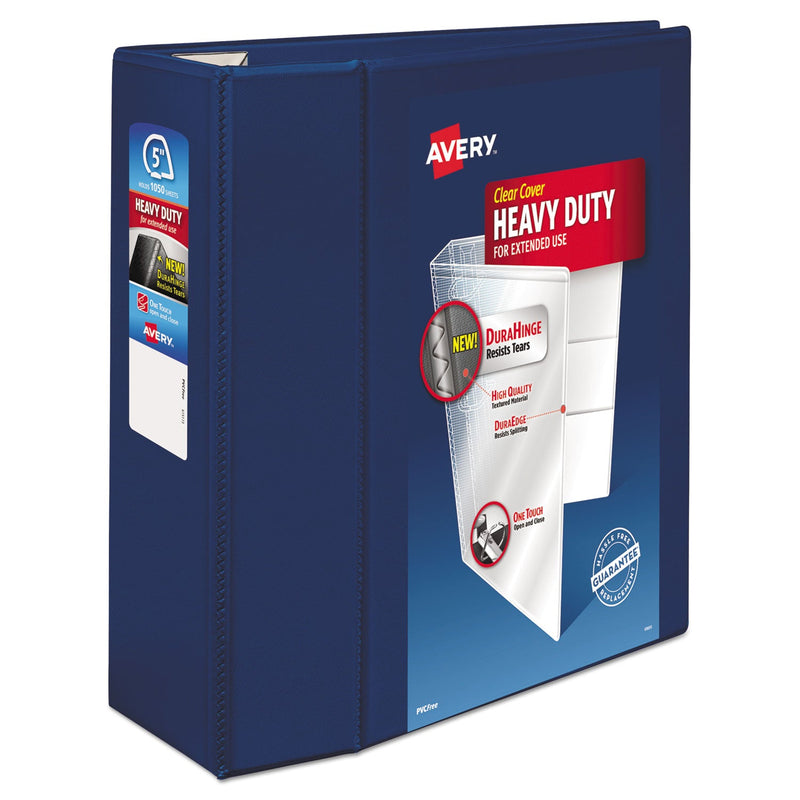 Avery Heavy-Duty View Binder with DuraHinge and Locking One Touch EZD Rings, 3 Rings, 5" Capacity, 11 x 8.5, Navy Blue