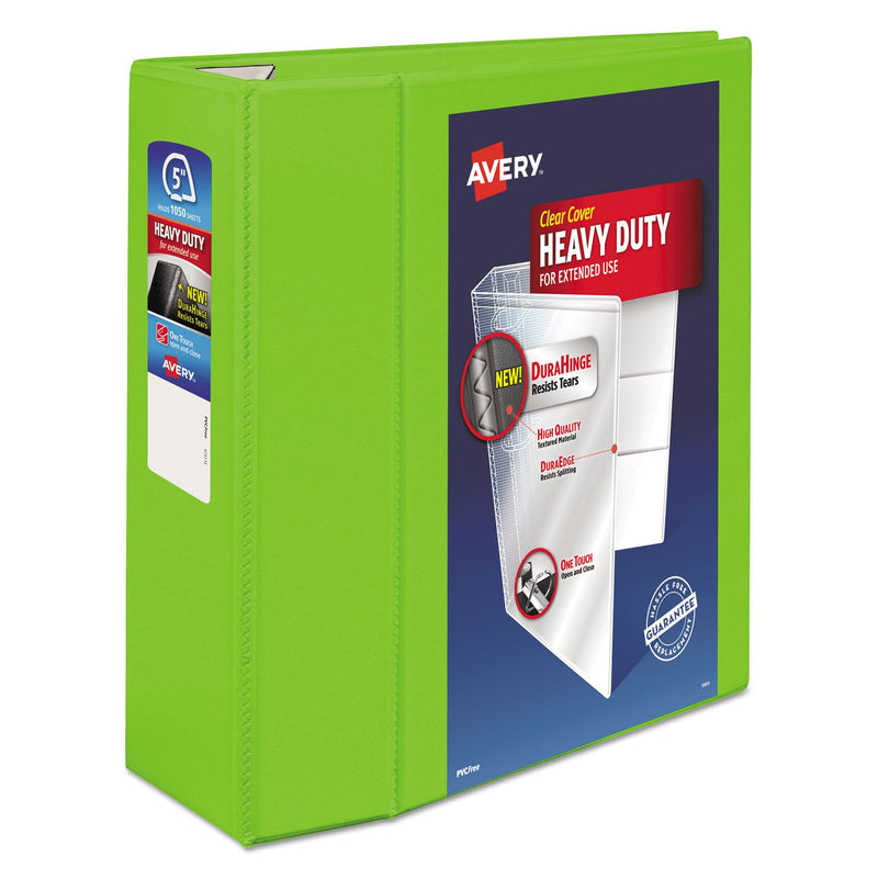 Avery Heavy-Duty View Binder with DuraHinge and Locking One Touch EZD Rings, 3 Rings, 5" Capacity, 11 x 8.5, Chartreuse