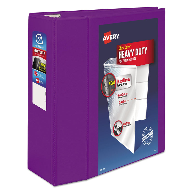 Avery Heavy-Duty View Binder with DuraHinge and Locking One Touch EZD Rings, 3 Rings, 5" Capacity, 11 x 8.5, Purple