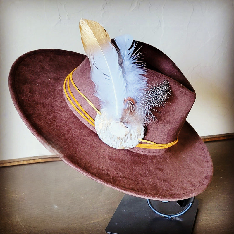 Boho Western Hat w/ Choice of Feather Hat Band-Brown 982d