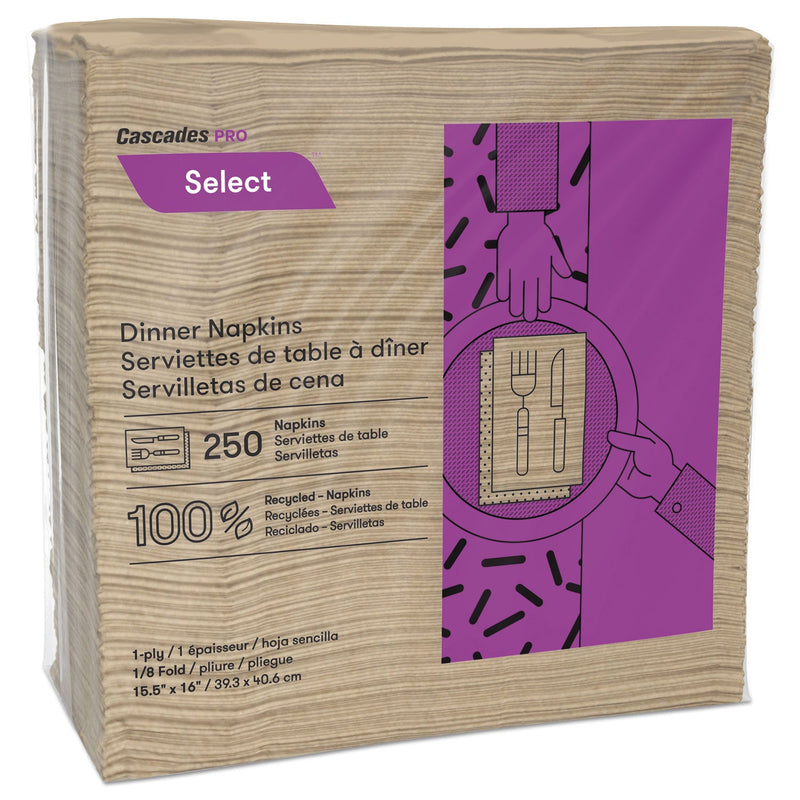 Cascades PRO Select Dinner Napkins, 1-Ply, 16 x 15.5, Natural, 250/Pack, 12 Packs/Carton