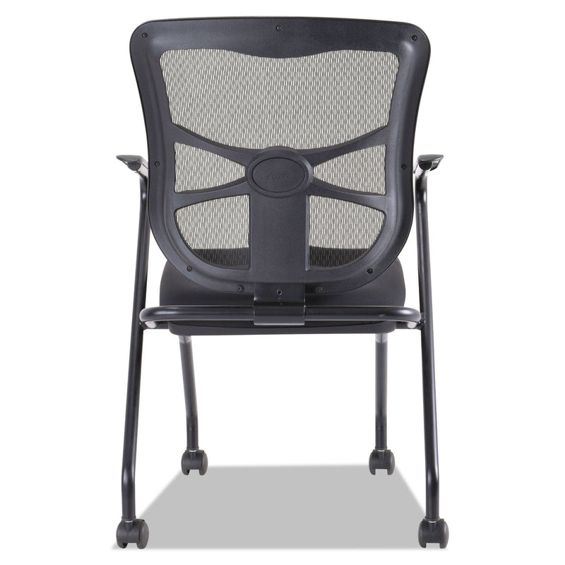 Alera Elusion Mesh Nesting Chairs, Padded Arms, Supports Up to 275 lb, Black, 2/Carton