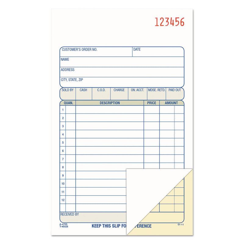 Adams Two-Part Sales Book, Two-Part Carbon, 6.69 x 4.19, 1/Page, 50 Forms
