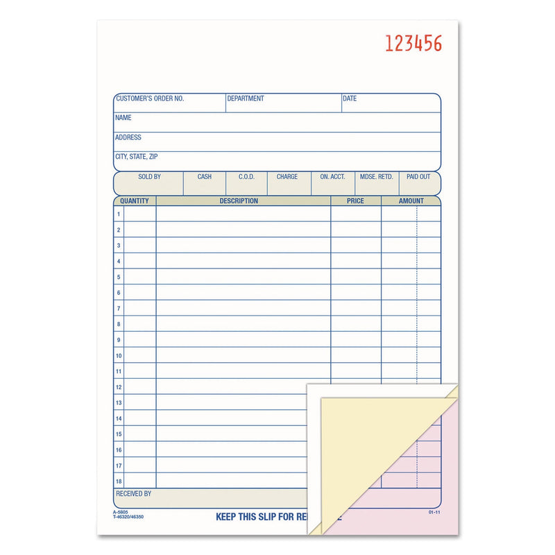 Adams TOPS Sales/Order Book, Three-Part Carbonless, 7.95 x 5.56, 1/Page, 50 Forms