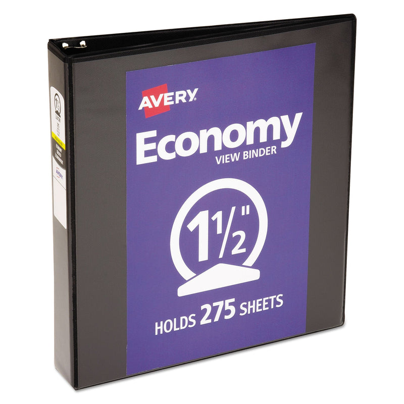 Avery Economy View Binder with Round Rings , 3 Rings, 1.5" Capacity, 11 x 8.5, Black, (5725)