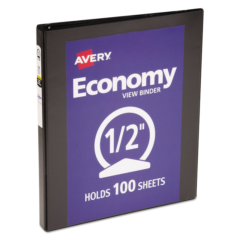 Avery Economy View Binder with Round Rings , 3 Rings, 0.5" Capacity, 11 x 8.5, Black, (5705)