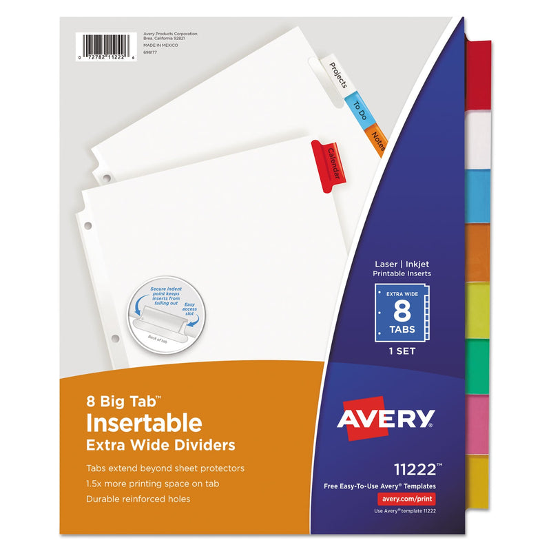 Avery Insertable Big Tab Dividers, 8-Tab, 11.13 x 9.25, White, Assorted Tabs, 1 Set