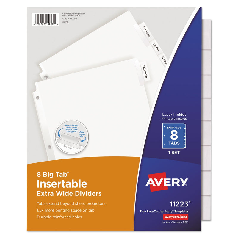 Avery Insertable Big Tab Dividers, 8-Tab, 11.13 x 9.25, White, Clear Tabs, 1 Set