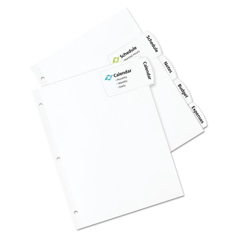 Avery Big Tab Printable Large White Label Tab Dividers, 5-Tab, 11 x 8.5, White, 20 Sets