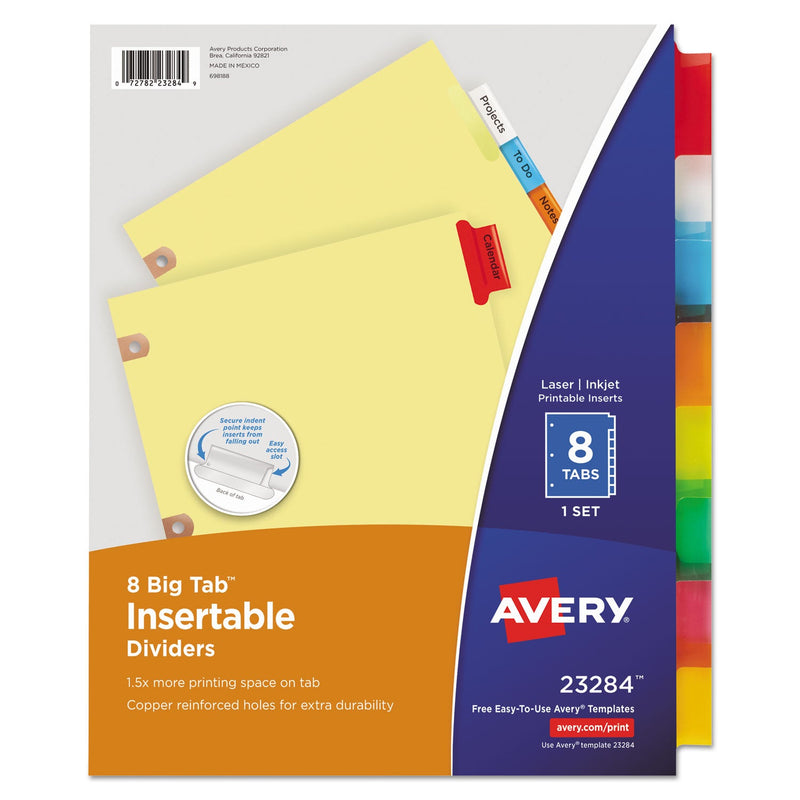 Avery Insertable Big Tab Dividers, 8-Tab, Double-Sided Gold Edge Reinforcing, 11 x 8.5, Buff, Assorted Tabs, 1 Set